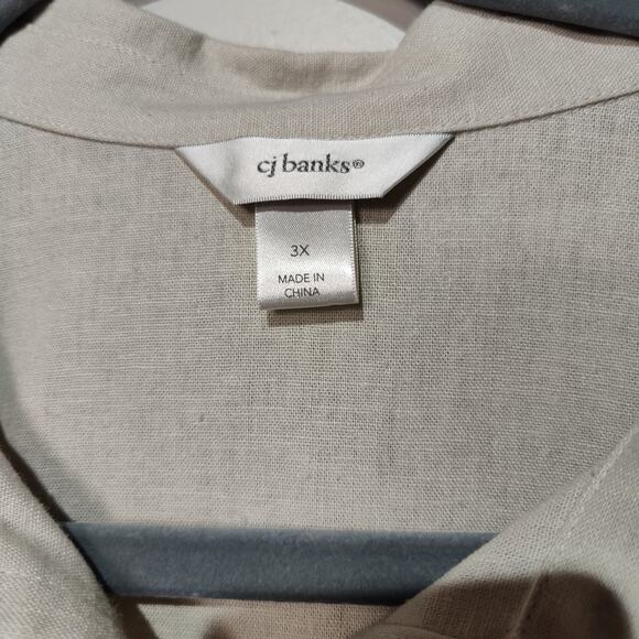 CJ Banks Women's Plus Sz 3X Oatmeal Tan Linen Short Sleeve Button Front Shirt - Picture 4 of 6